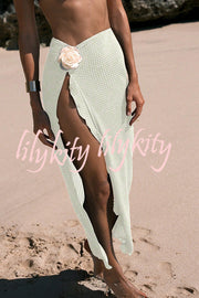 Solid Strappy Stretch Two-piece Bikini Swimsuit and Floral Embellished Maxi Cover-up Skirt Set