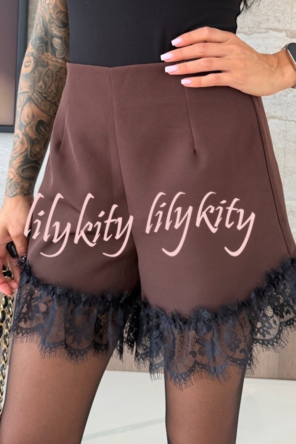 Amazing Items Lace Trim High Rise Elastic Waist Loose Mini Shorts