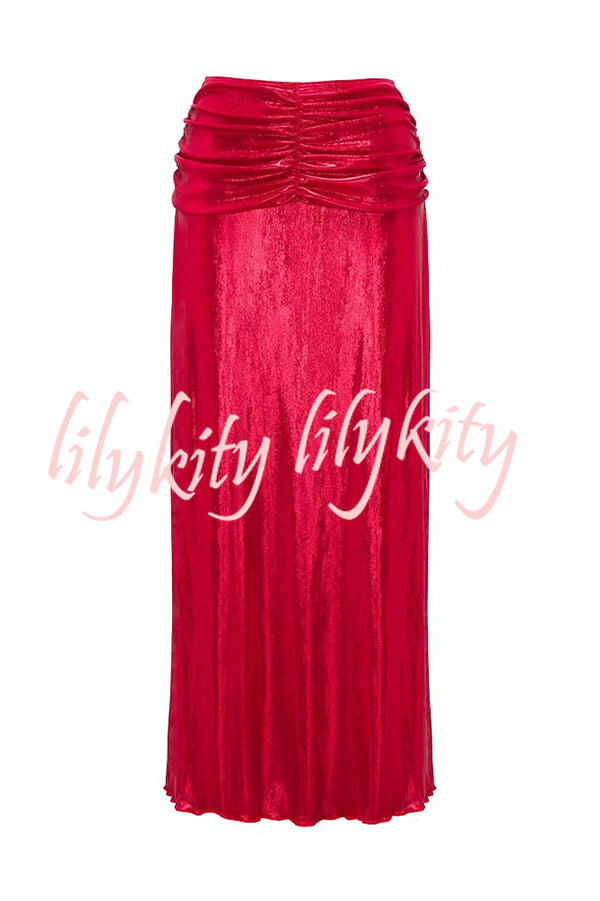 Solid Color Shiny Fabric Irregular Loose Beach Stretch Skirt