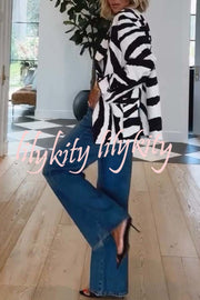 Breath of Freedom Animal Print Button Up Long Sleeve Lapel Loose Blazer