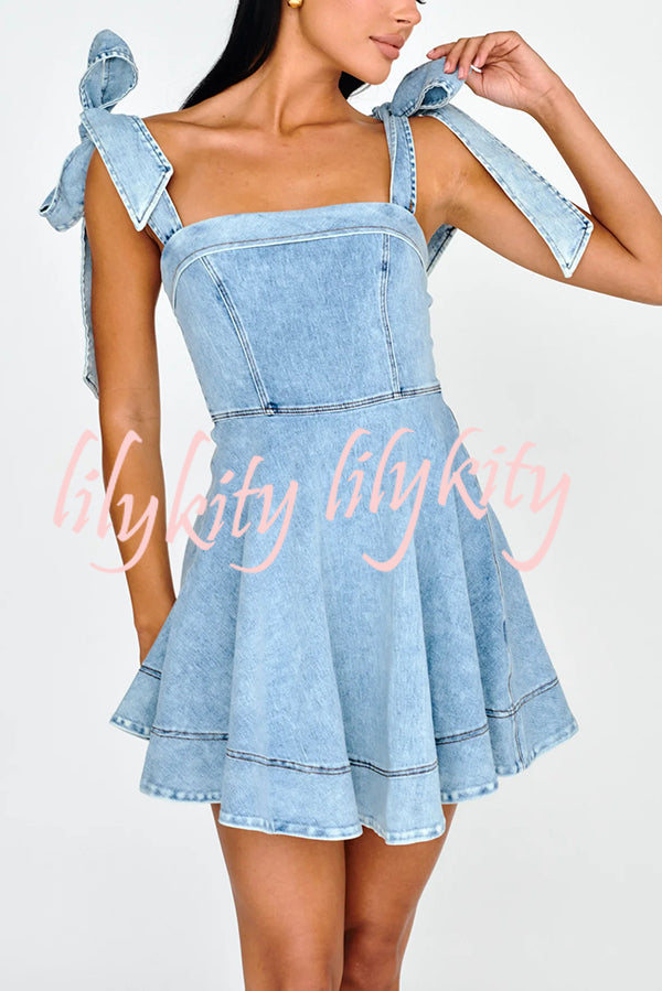 Stylish Lace-up Backless Stretch-fitting Denim Mini Dress