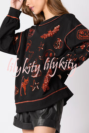 Halloween Graffiti Sequined Loose Casual Sweatshirt