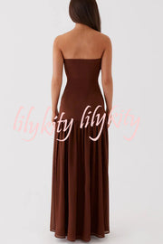 Eden Patchwork Semi-sheer Chiffon Strapless Maxi Dress