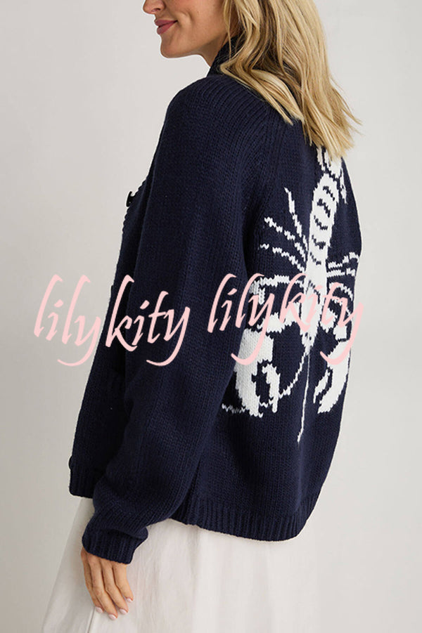 Fashion Lobster Pattern Casual Long Sleeve Knit Cardigan