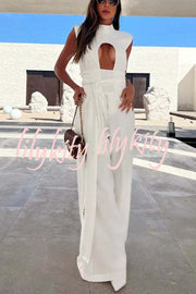 Keane Front Cutout High Neck Midi Top and Tie-up Pocketed Wide Leg Pants Set