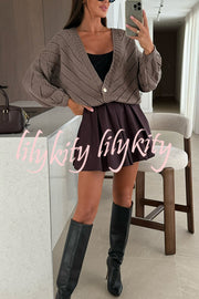 Fashion Hollow Knitted V-neck Button Loose Cardigan