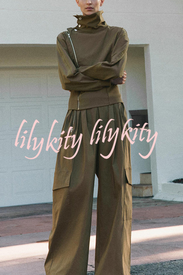 Fashionable Elastic Waist Workwear Wide-leg Pants