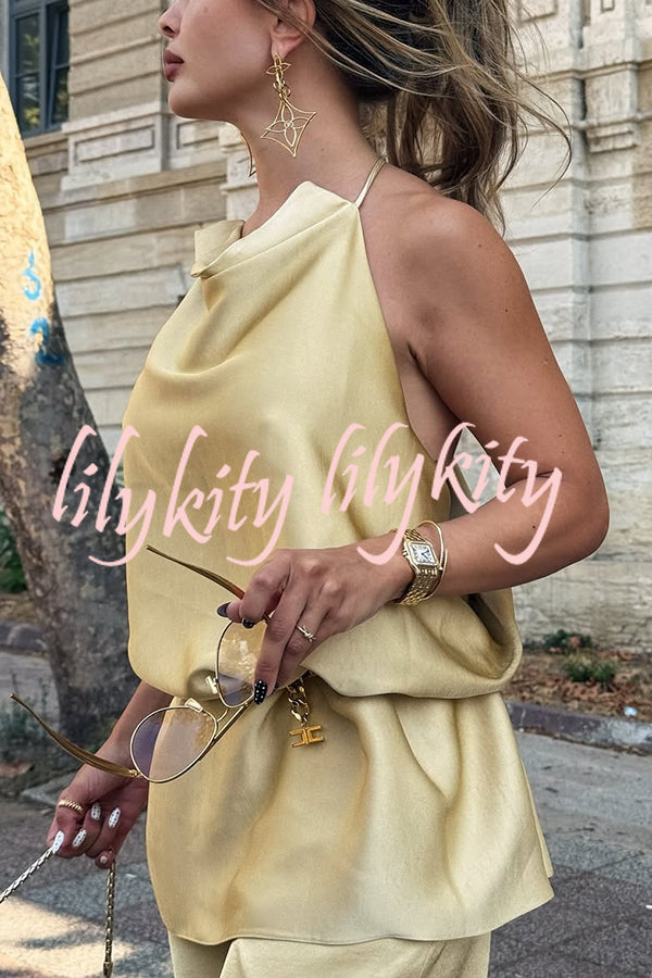 Satin Solid Color Loose Backless Casual Top