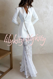 Poetic Muse Stand V-neck Rhinestone Button Up Long Sleeve Blazer