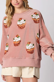 Christmas Pumpkin Cake Sequined Round Neck Loose Sweatshirt