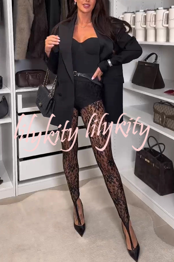 Chic Style Satin Lapel Button Up Long Sleeve Oversized Blazer