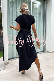 Extraordinary Cut Asymmetrical Short Sleeve  Loose Midi Dress