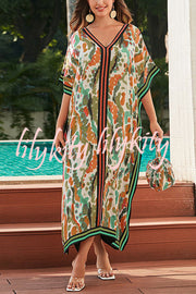 Unique Tie-dye Print V-neck Loose Holiday Cover-up Maxi Dress