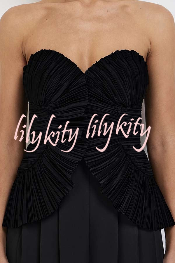 Show Exquisiteness Satin Pleated Heart-shaped Off Shoulder Halter Tank