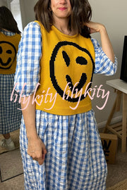 Always Happy Face Knit Unique Pattern Versatile Loose Tank Top