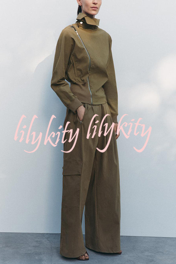 Fashionable High-neck Long-sleeved Zippered Simple Jacket