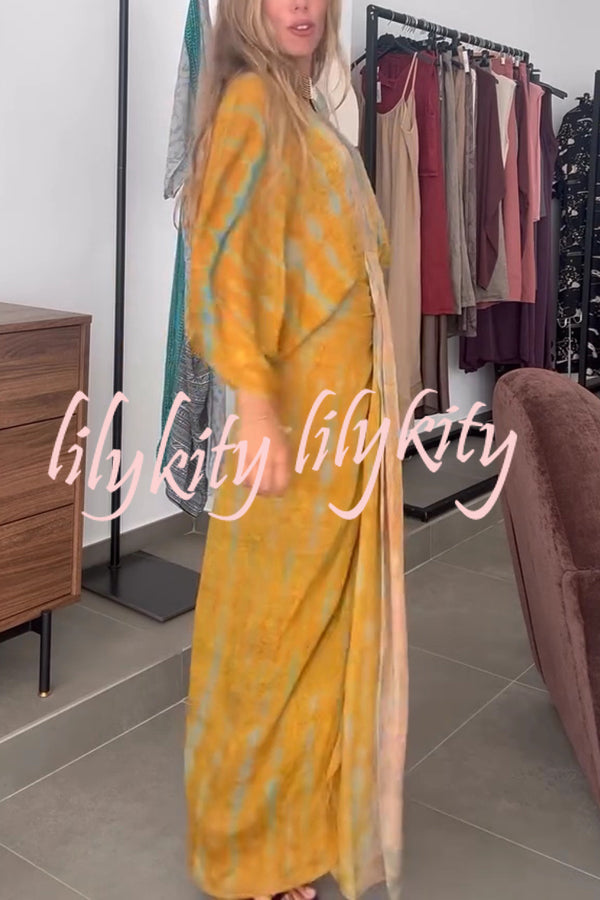 Unique Printed V-neck High-waisted Loose-fitting Holiday Maxi Dress