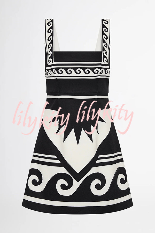 At The Coast Unique Print Sleeveless Square Neck Mini Dress