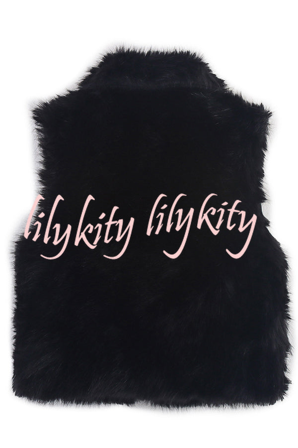 Stylish Collared Sleeveless Short Faux Fur Vest