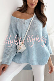 Solid Color Loose V-neck Casual Knitted Sweater
