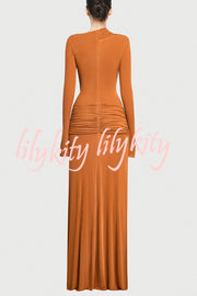 Stylish Long-sleeved Slim-fit Pleated Elegant Maxi Dress