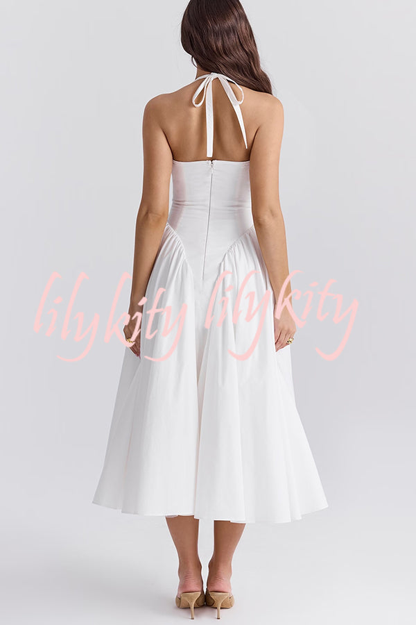 Romantic Picnic Halter Neck Open Back High Waist Midi Dress