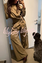 Fashionable Elastic Waist Workwear Wide-leg Pants