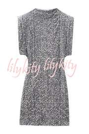 Fashionable Sequined Round Neck Sleeveless Slim-fit Mini Dress