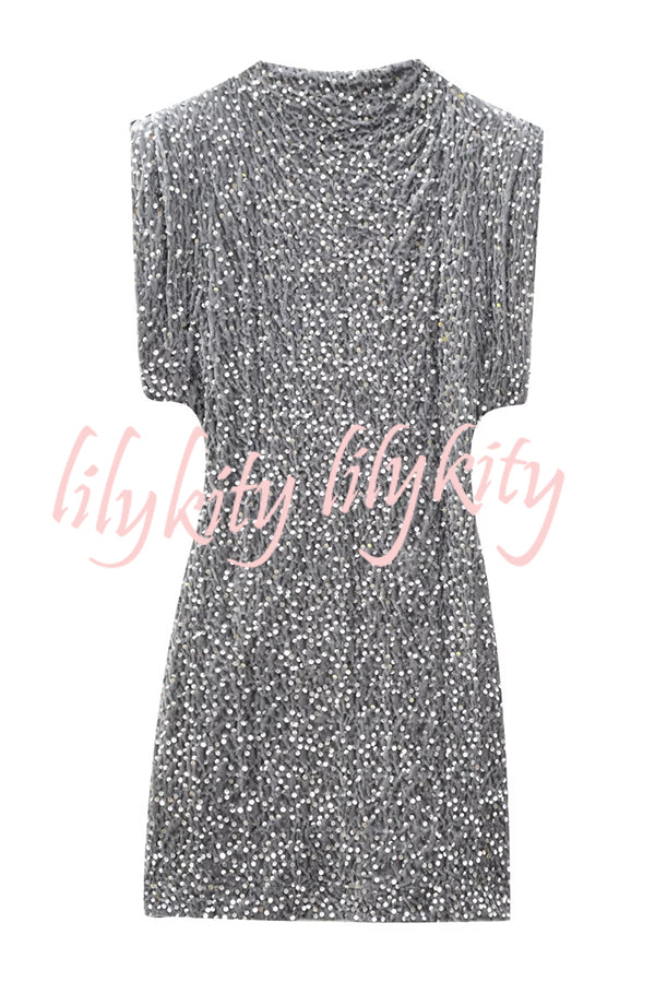 Fashionable Sequined Round Neck Sleeveless Slim-fit Mini Dress