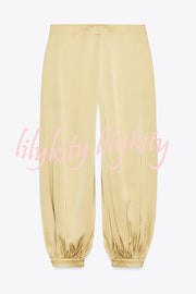 Satin Solid Pocket Loose Casual Pants