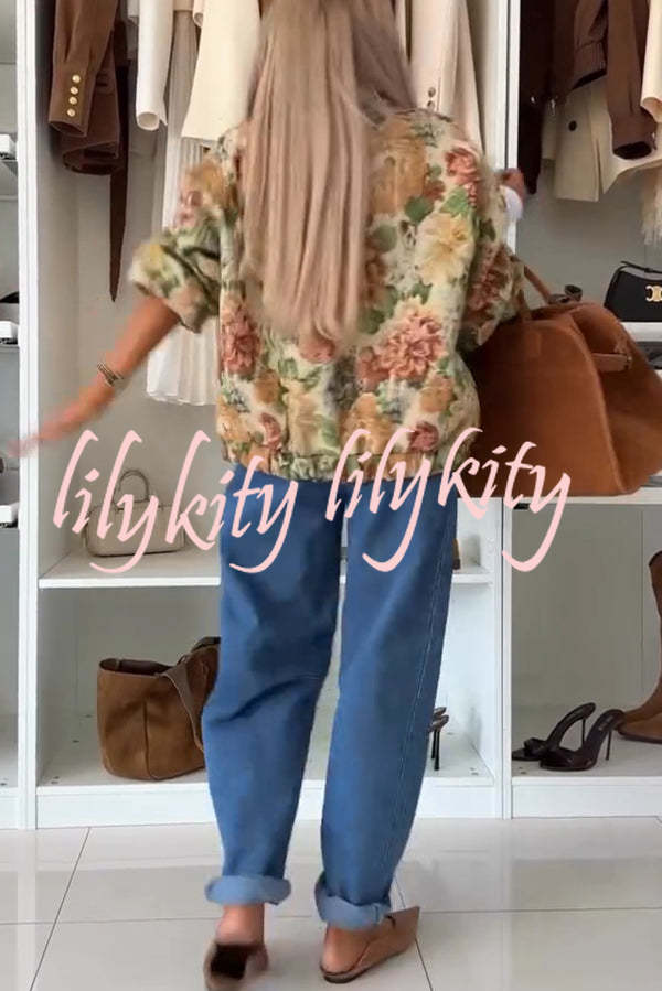 Floral Print Loose Long-sleeved Zip-up Jacket