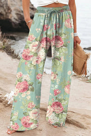 Colorful Printed Elastic Waist Drawstring Pocket Casual Pants