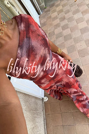 Unique Printed Off-the-shoulder Waisted Holiday Maxi Dress