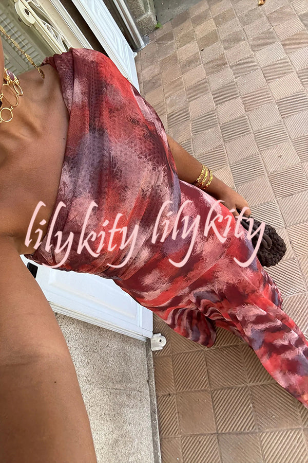 Unique Printed Off-the-shoulder Waisted Holiday Maxi Dress