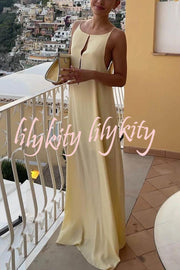 Sexy Satin Cutout Sling Backless Maxi Dress