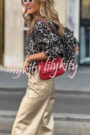 Fashionable Lifestyle Leopard Print Long Sleeve Pocket Bomber Jacket