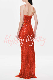 Reshape Beauty Fish Scale Sequin Cutout U-neck Slip Maxi Dress