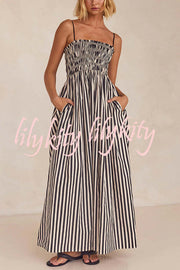 Mariela Stripe Smocked Bust Pocketed Slip Loose Maxi Dress