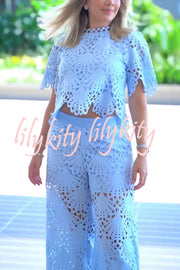 Eliose Scallop Cutout Embroidery Lace Short Sleeve Loose Top