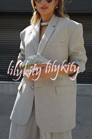 Girl Boss Avant-garde Contrast Colors Lapel Boyfriend Blazer and Pocketed Wide Leg Pants Set