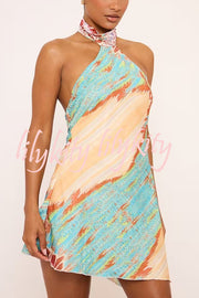 Unique Print Sexy Open Back Lace-Up Holiday Mini Dress