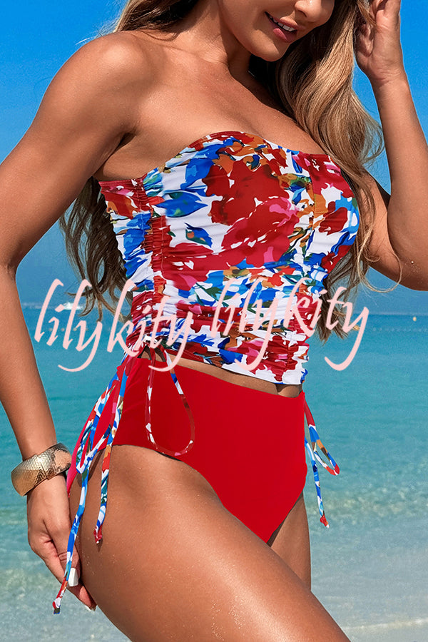 Unique Print High Waist Tie-Stretch Two-Piece Bikini Swimsuit