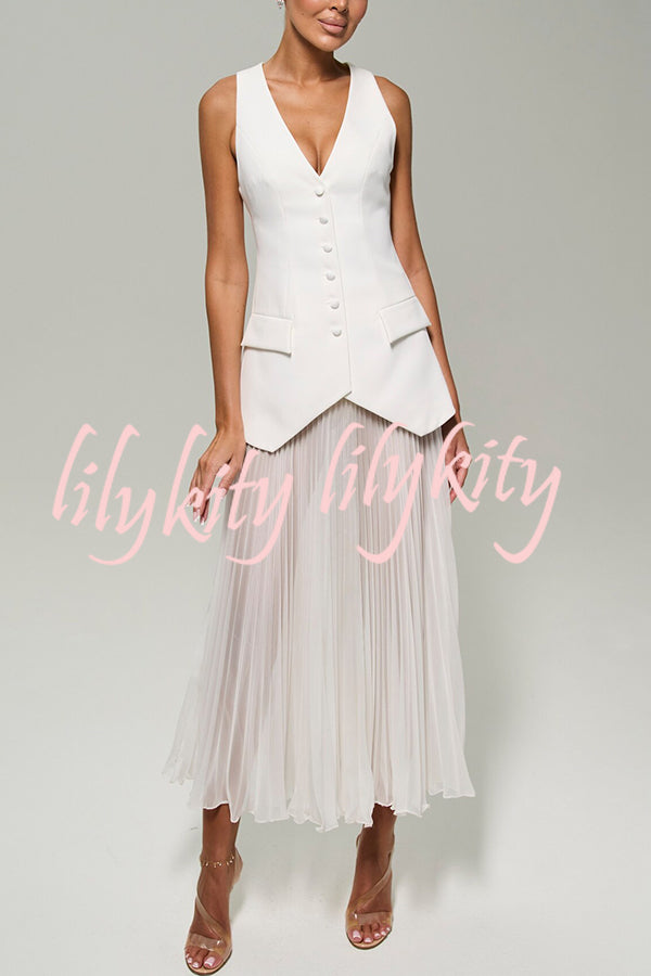 Modern Day Chiffon Pleated High Rise A-line Midi Skirt
