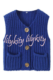 Solid Color Sleeveless Pocket Knitted Vest