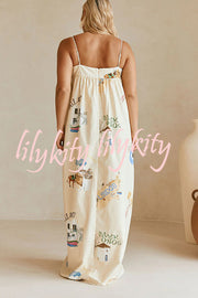 Linen Blend Sling Backless Loose Holiday Maxi Dress