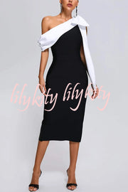 Elegant Evening Look One Shoulder Bandage Bow Stretch Midi Dress