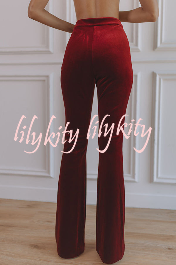 Delicate Daze Velvet High Rise Elastic Waist Flare Pants