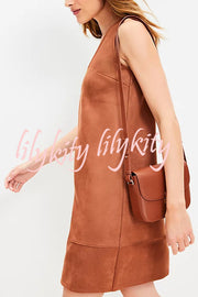 Found Your Style Faux Suede V-neck Sleeveless Shift Mini Dress