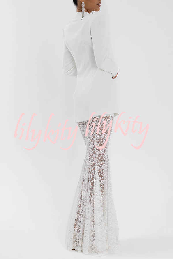 Poetic Muse Stand V-neck Rhinestone Button Up Long Sleeve Blazer