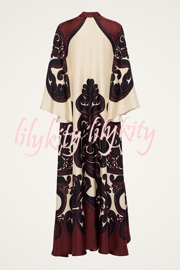 Unique Ethnic Print V-neck Long-sleeved Loose Dress